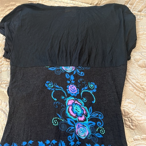 Free People Longer Length Black & Blue T Shirt Top-sz Medium - Picture 8 of 10